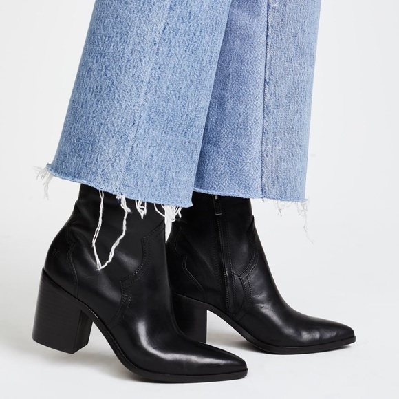 Frye Flynn Short Zip Fall/Winter Black Leather Heeled Chic Everyday Ankle Bootie - Picture 8 of 15